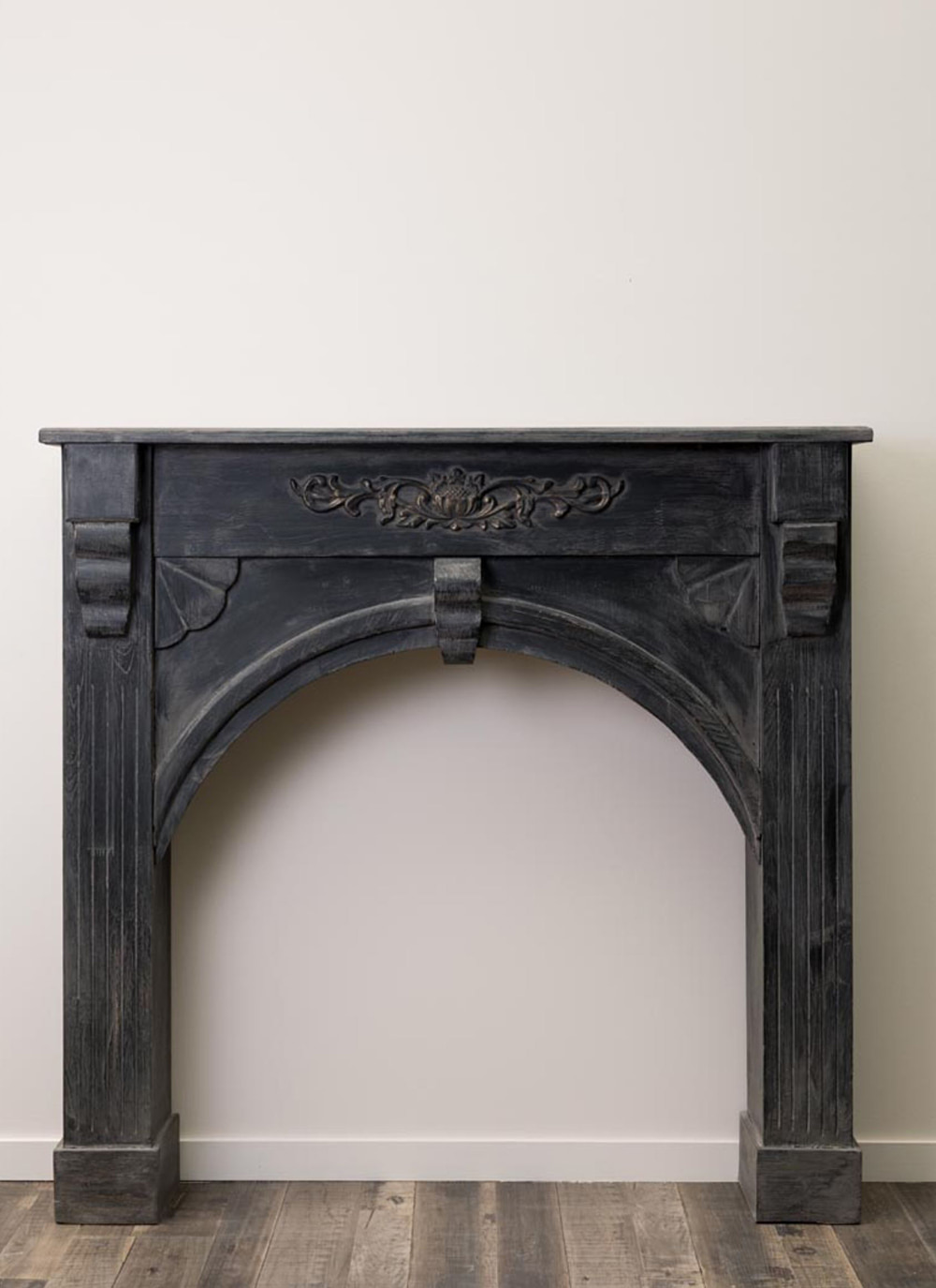 Wooden fireplace console black