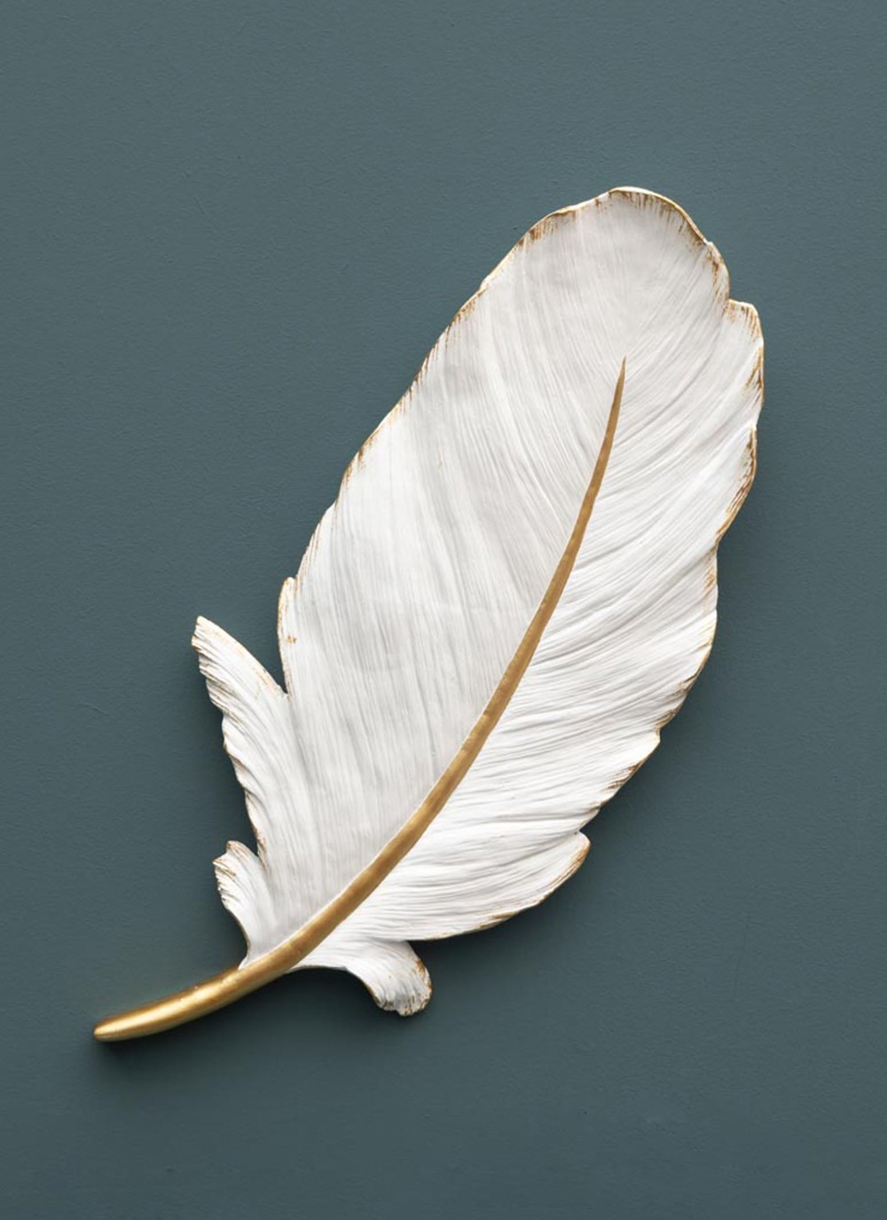 Wall deco white &amp; gold feather