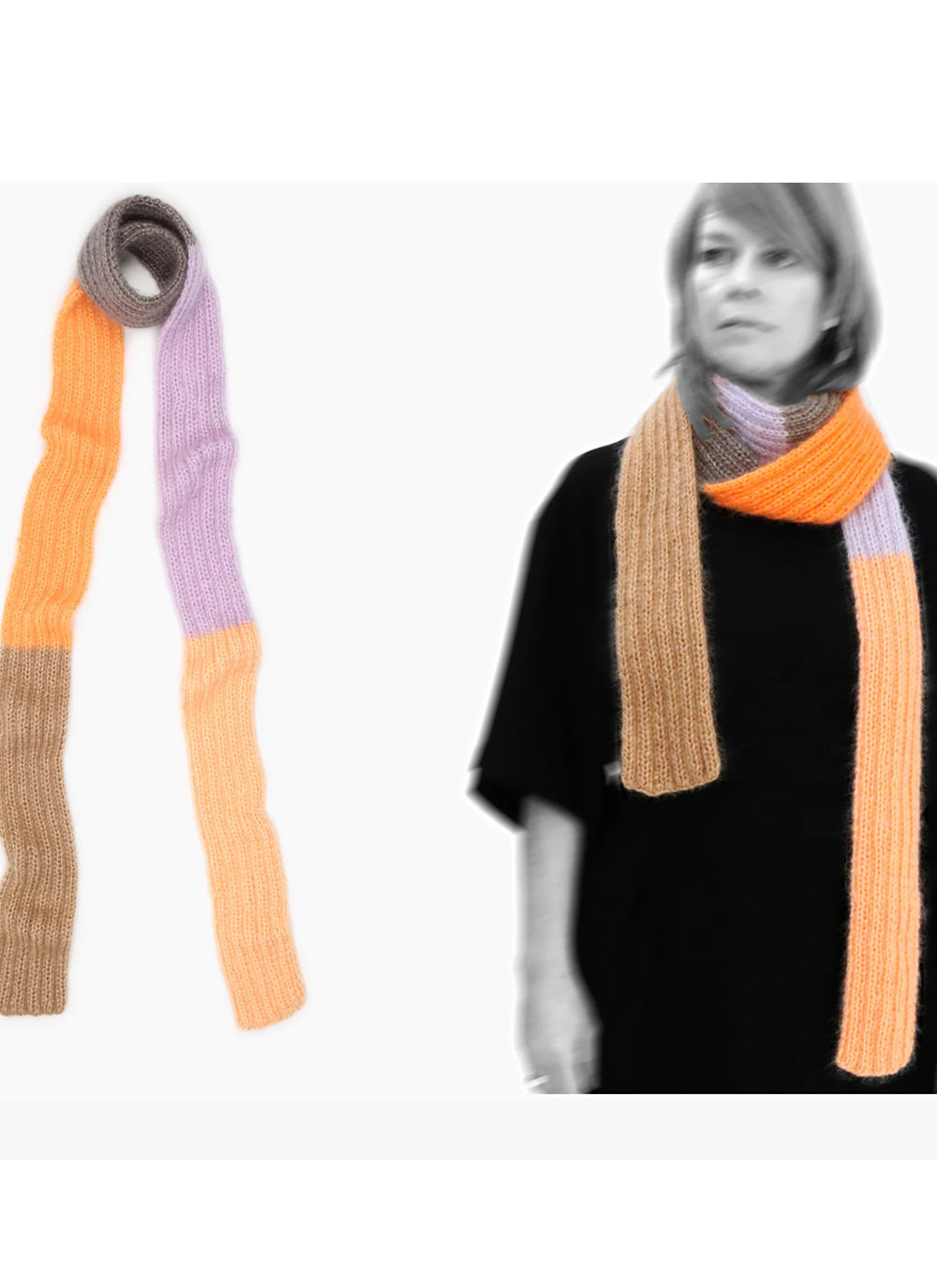 LONG AND NARROW HAND KNIT MOHAIR SCARF   ( 블랙 )